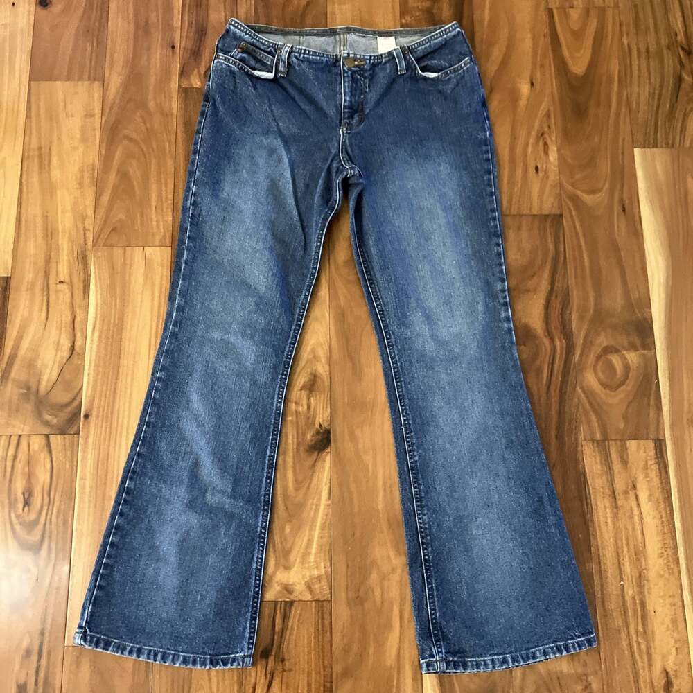 VTG 90s Mudd Size 13 Blue Bootcut Flare Jeans Embroidered Pockets Y2K Fade Cozy